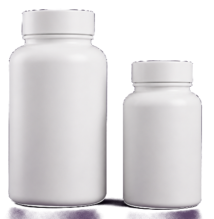 Two plain white supplement bottles