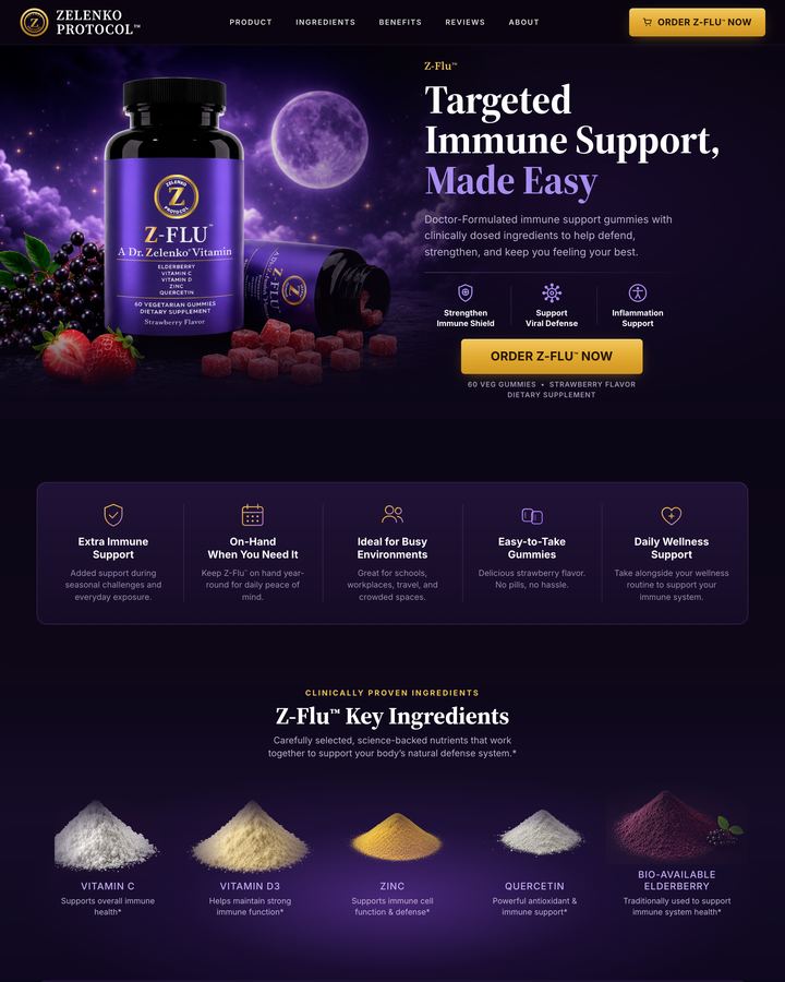 Preview of the Z-Flu gummies page, variant one