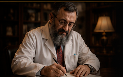 Dr. Vladimir Zelenko writing at his desk in a study